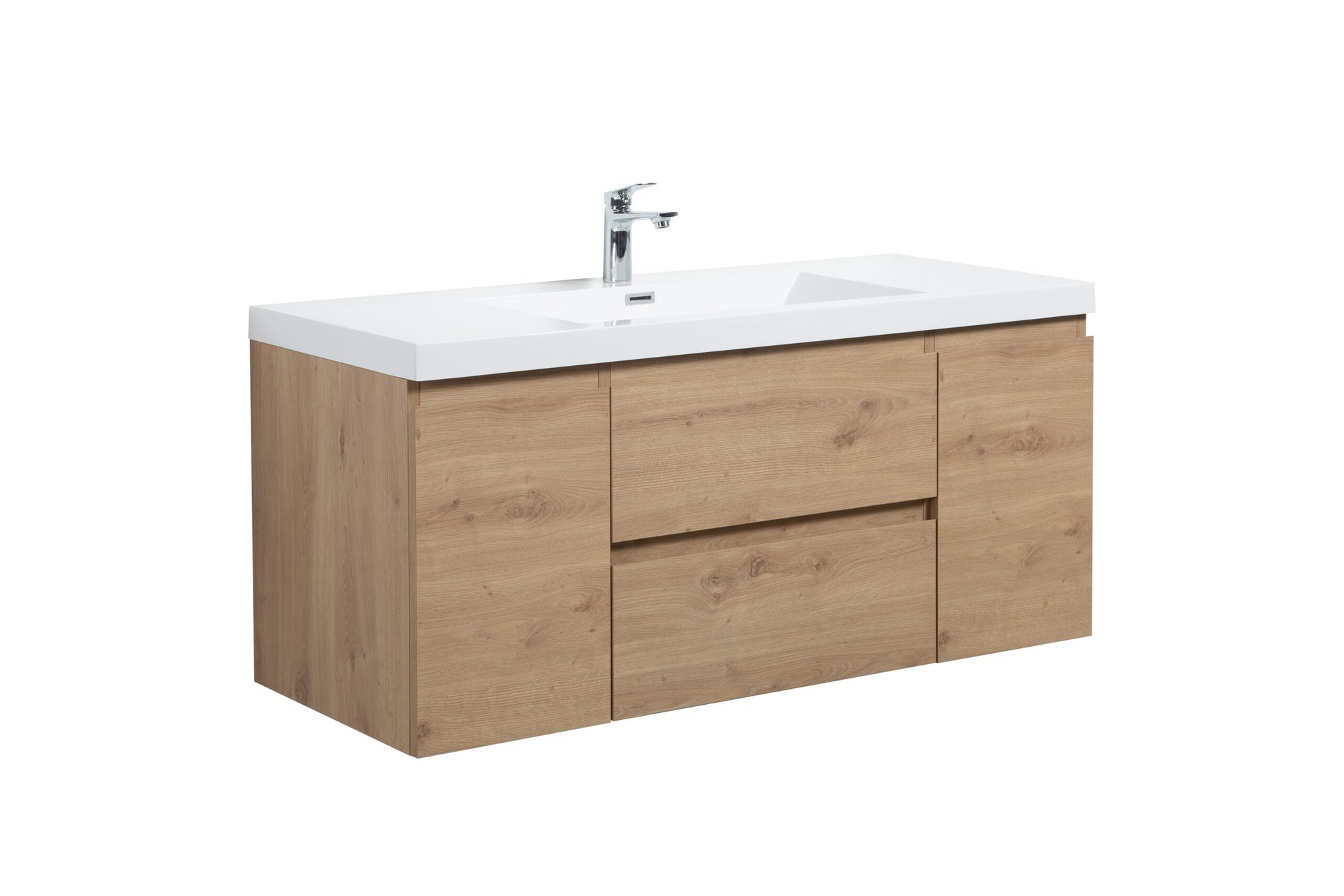 Aurora 48" Sonoma Oak Wall Hung Bathroom Vanity with White Acrylic Countertop