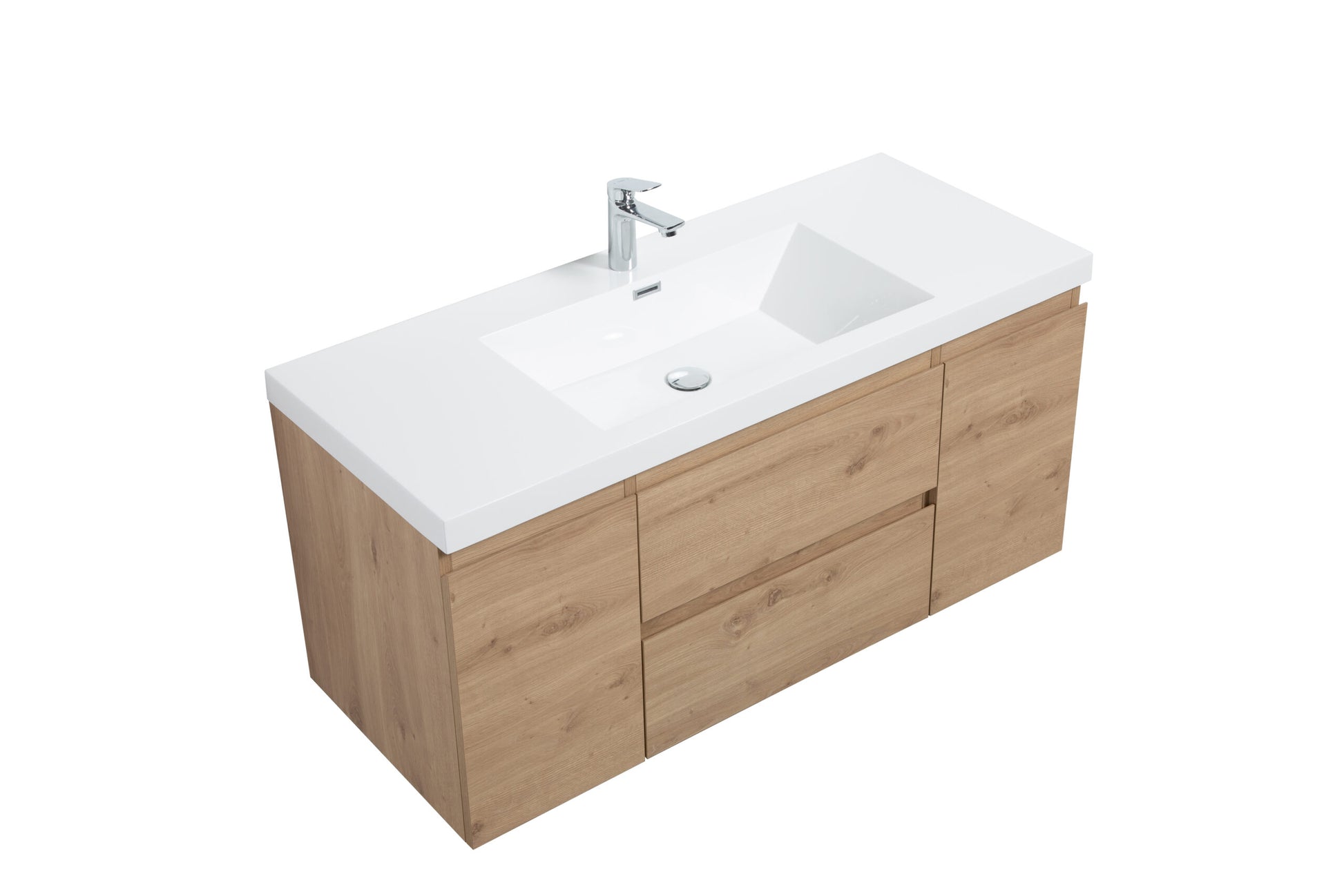 Aurora 48" Sonoma Oak Wall Hung Bathroom Vanity with White Acrylic Countertop