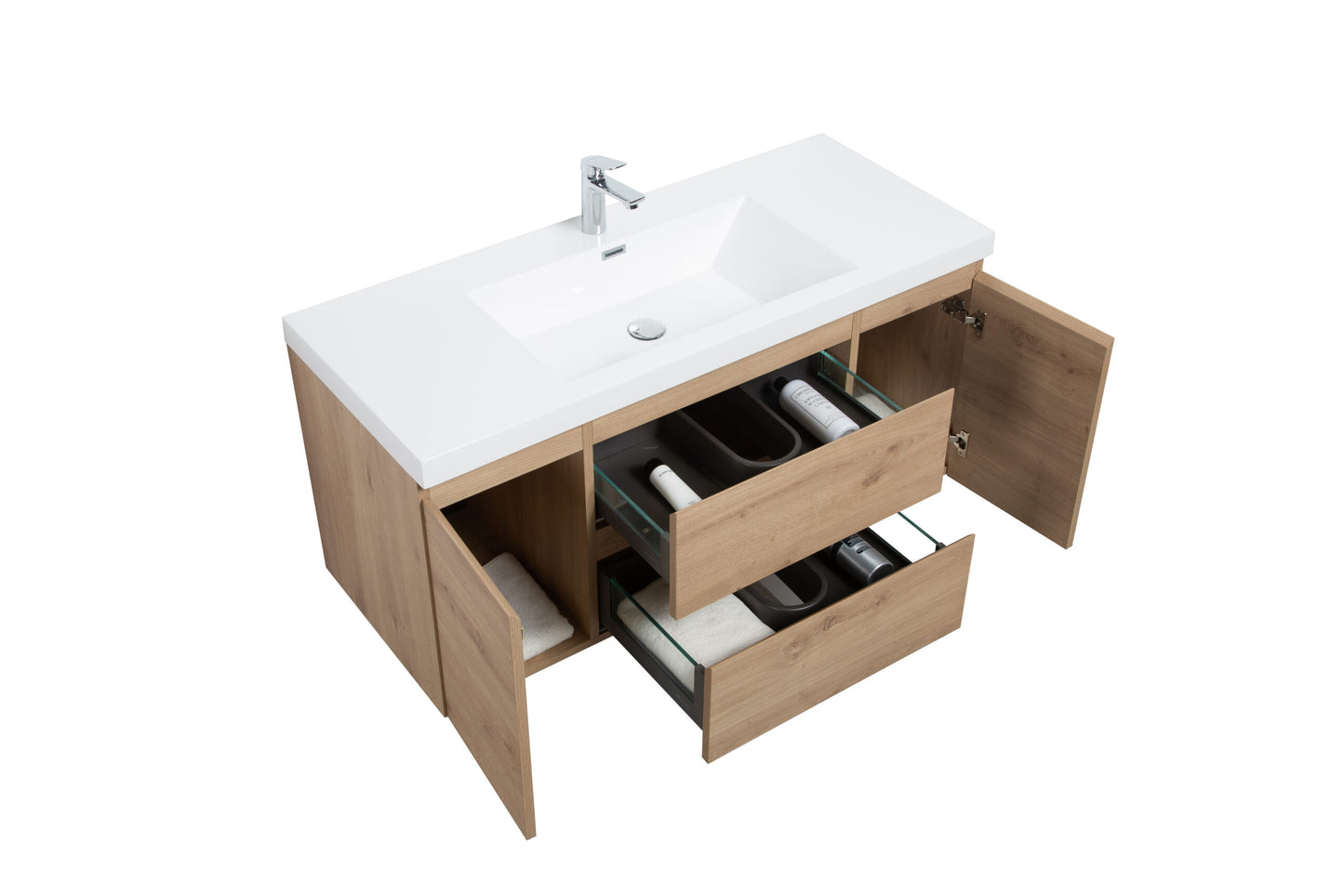 Aurora 48" Sonoma Oak Wall Hung Bathroom Vanity with White Acrylic Countertop