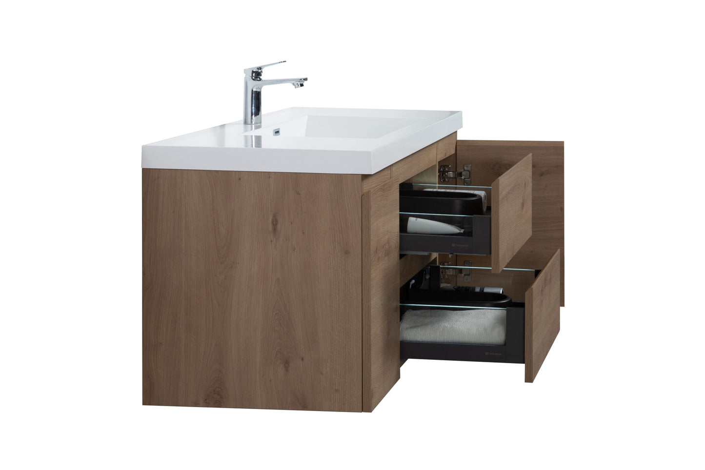 Aurora 48" Sonoma Oak Wall Hung Bathroom Vanity with White Acrylic Countertop