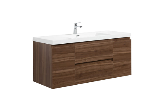 Aurora 48" Smokey Walnut Wall Hung Bathroom Vanity with White Acrylic Countertop