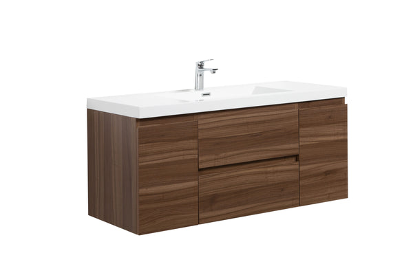 Aurora 48 Smokey Walnut Wall Hung Bathroom Vanity with White Acrylic Countertop