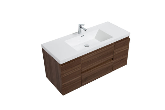 Aurora 48" Smokey Walnut Wall Hung Bathroom Vanity with White Acrylic Countertop