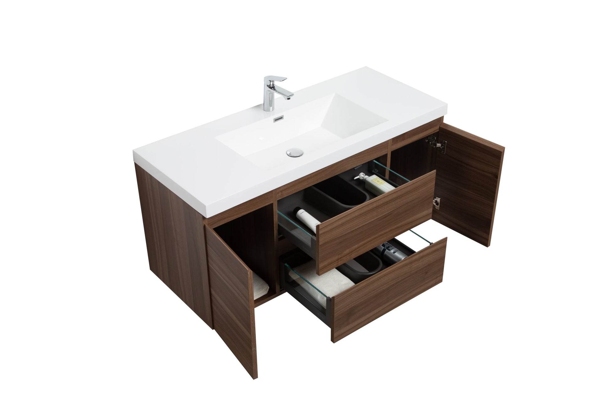 Aurora 48" Smokey Walnut Wall Hung Bathroom Vanity with White Acrylic Countertop