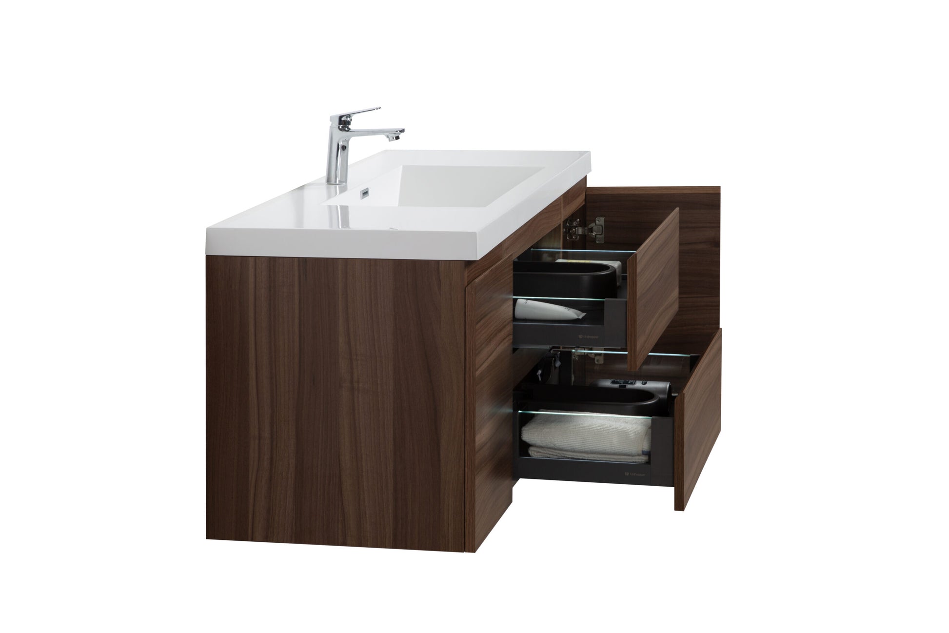 Aurora 48" Smokey Walnut Wall Hung Bathroom Vanity with White Acrylic Countertop