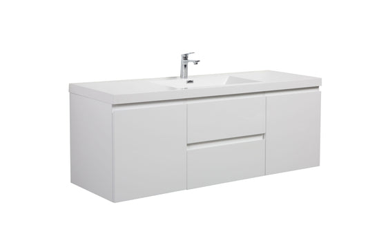 Aurora 60" Glossy Polar White Wall Hung Single Sink Bathroom Vanity with White Acrylic Countertop