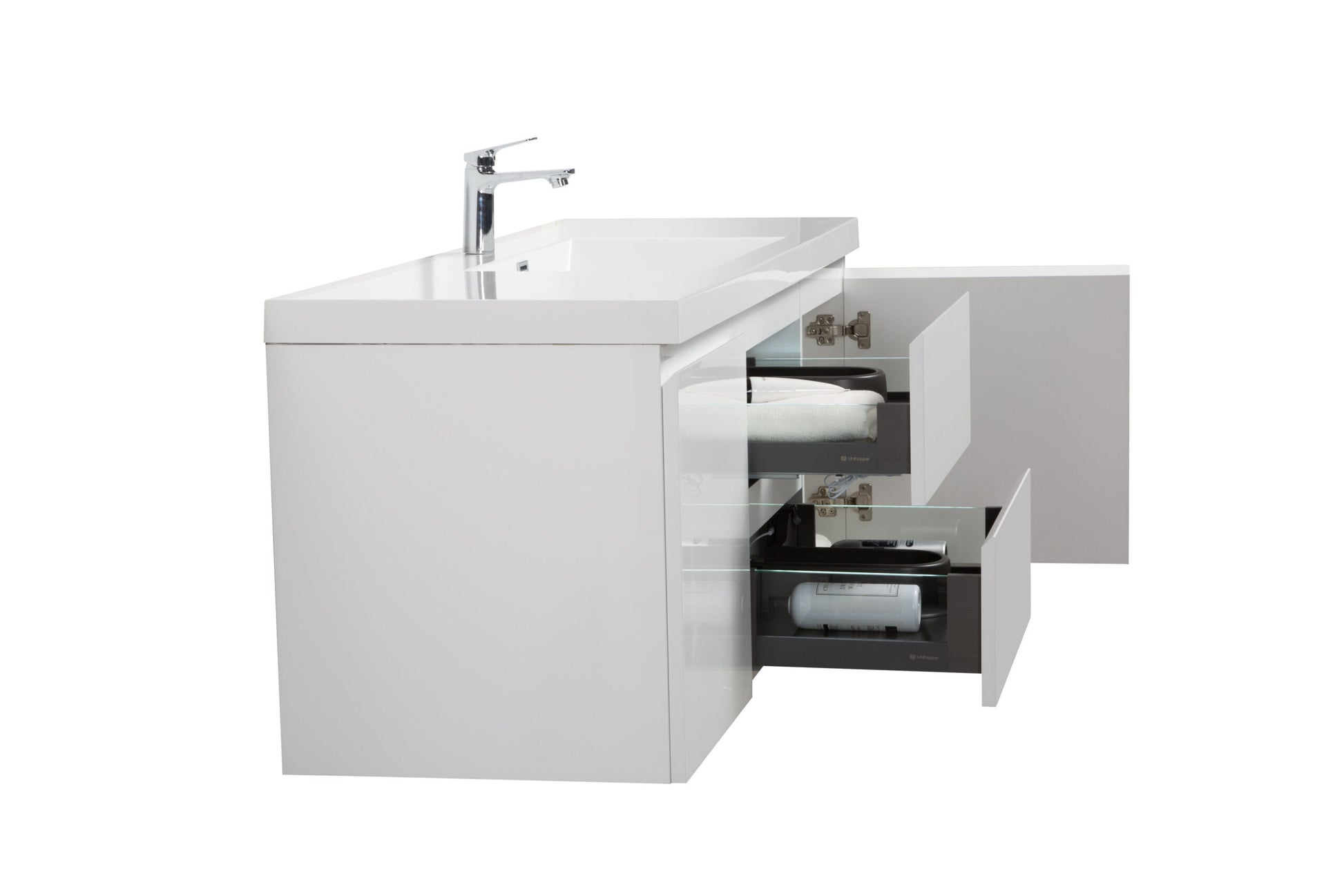 Aurora 60" Glossy Polar White Wall Hung Single Sink Bathroom Vanity with White Acrylic Countertop