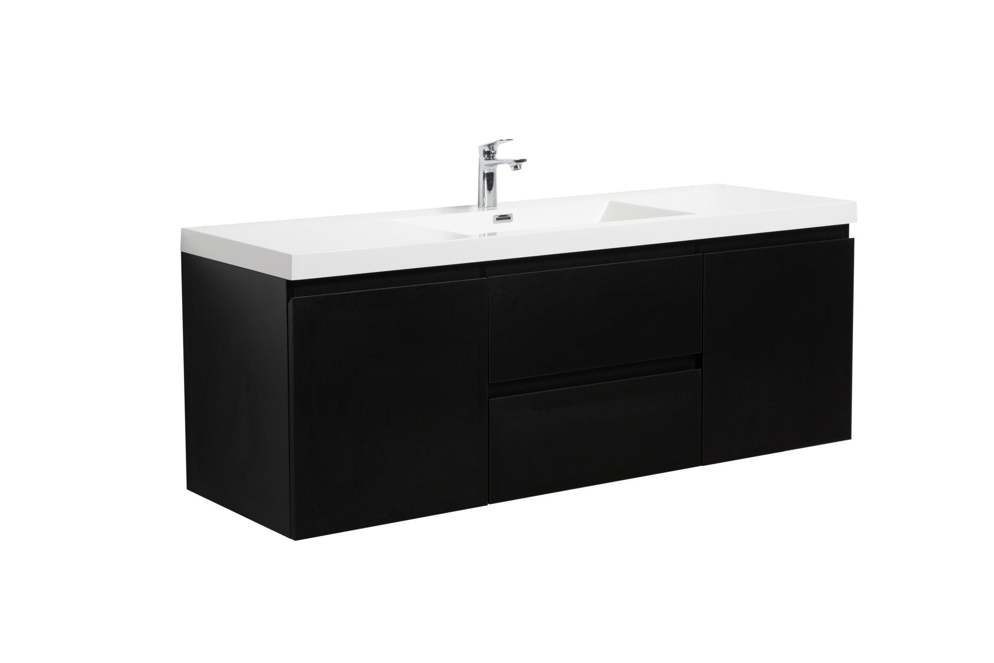 Aurora 60" Matte Midnight Black Wall Hung Single Sink Bathroom Vanity with White Acrylic Countertop