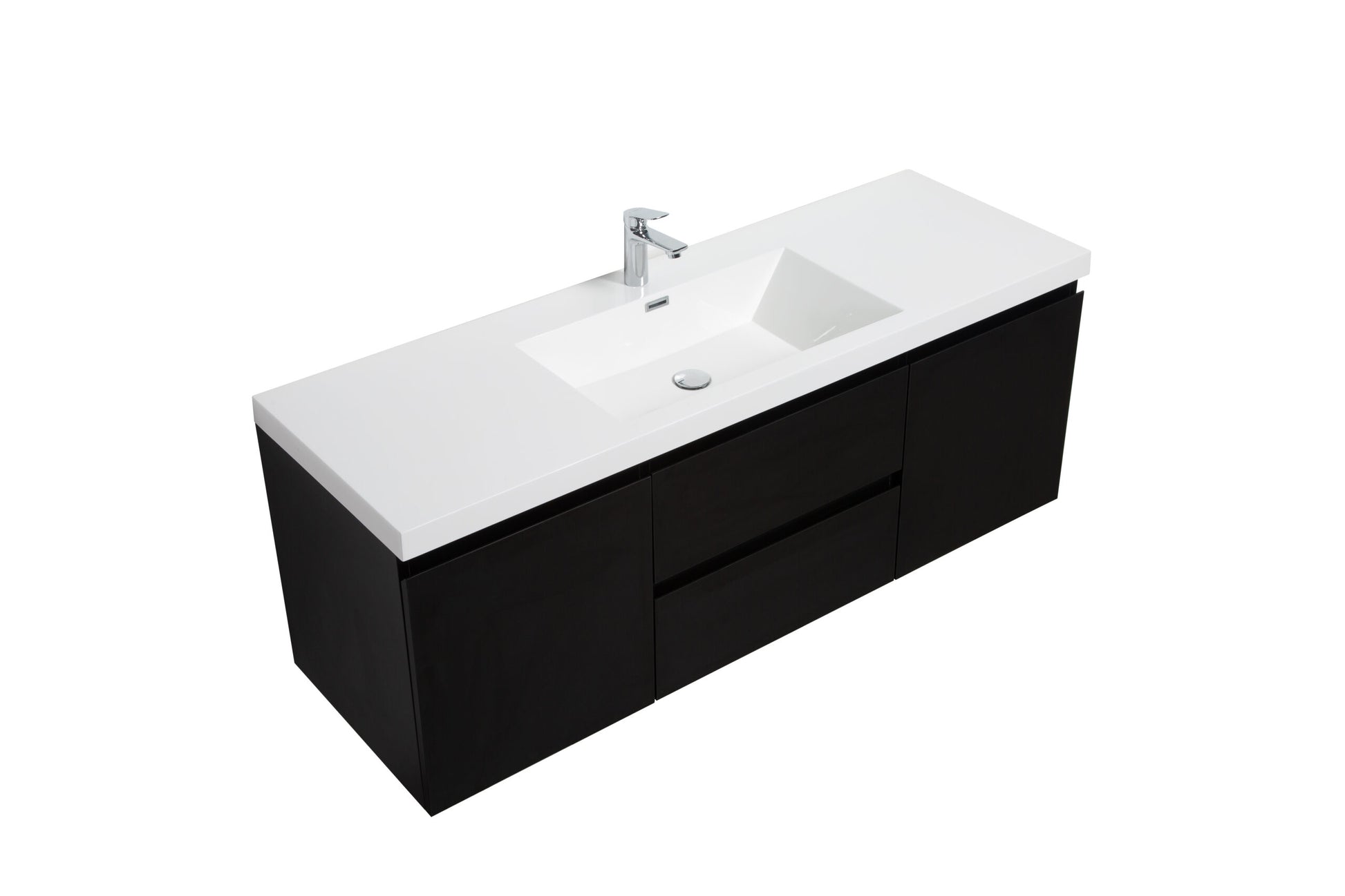 Aurora 60" Matte Midnight Black Wall Hung Single Sink Bathroom Vanity with White Acrylic Countertop