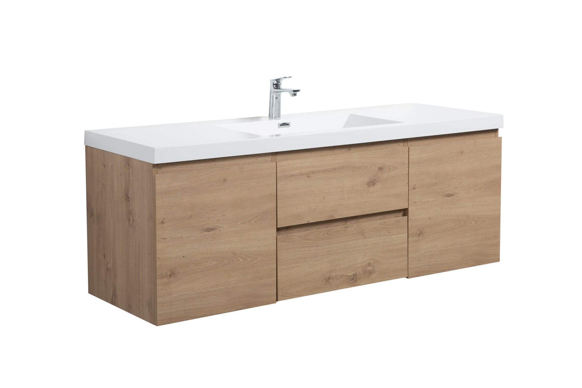 Aurora 60" Sonoma Oak Wall Hung Single Sink Bathroom Vanity with White Acrylic Countertop