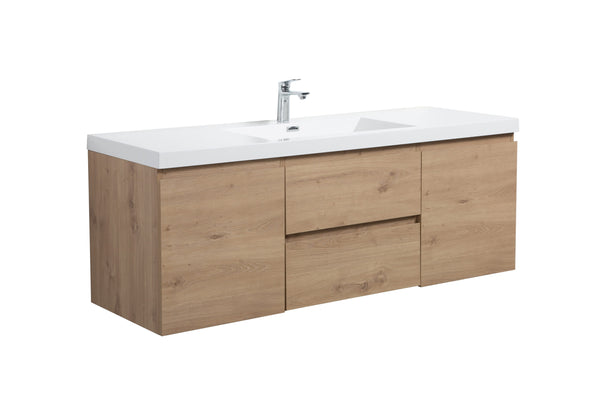 Aurora 60 Sonoma Oak Wall Hung Single Sink Bathroom Vanity with White Acrylic Countertop