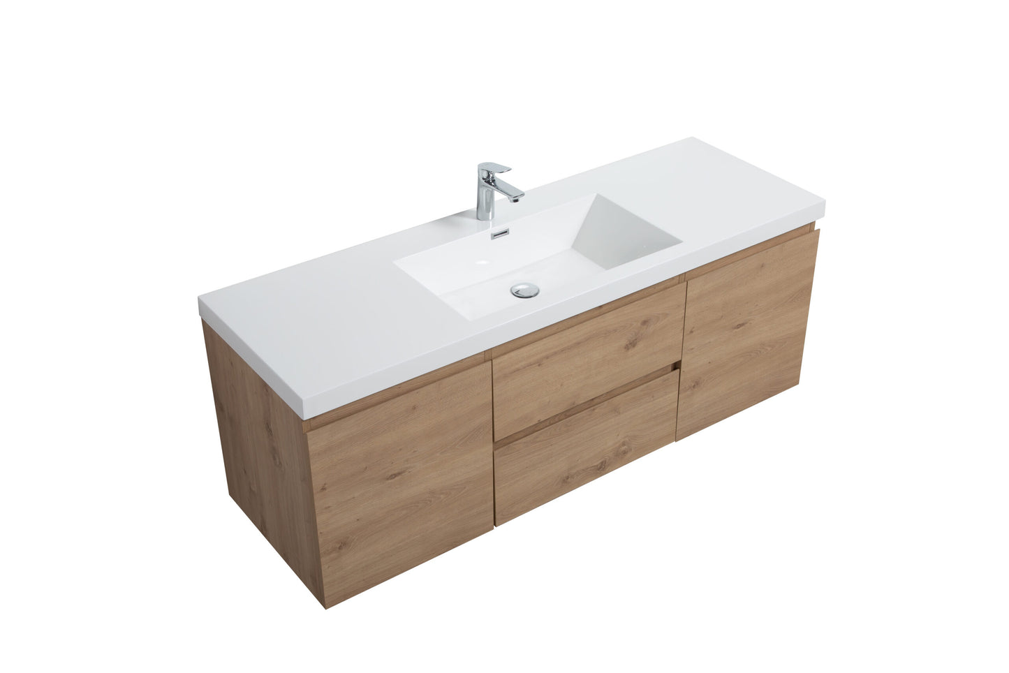 Aurora 60" Sonoma Oak Wall Hung Single Sink Bathroom Vanity with White Acrylic Countertop