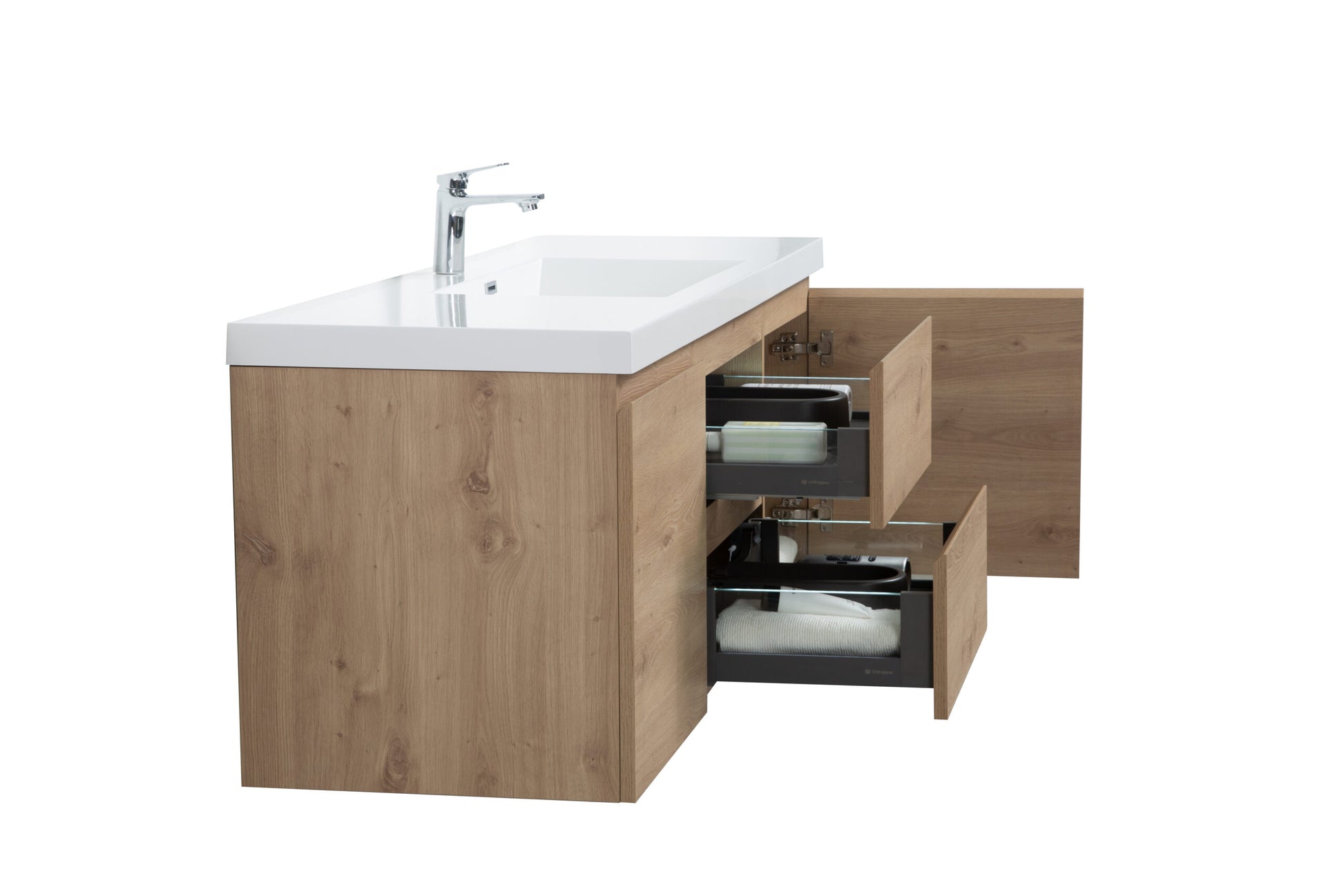 Aurora 60" Sonoma Oak Wall Hung Single Sink Bathroom Vanity with White Acrylic Countertop