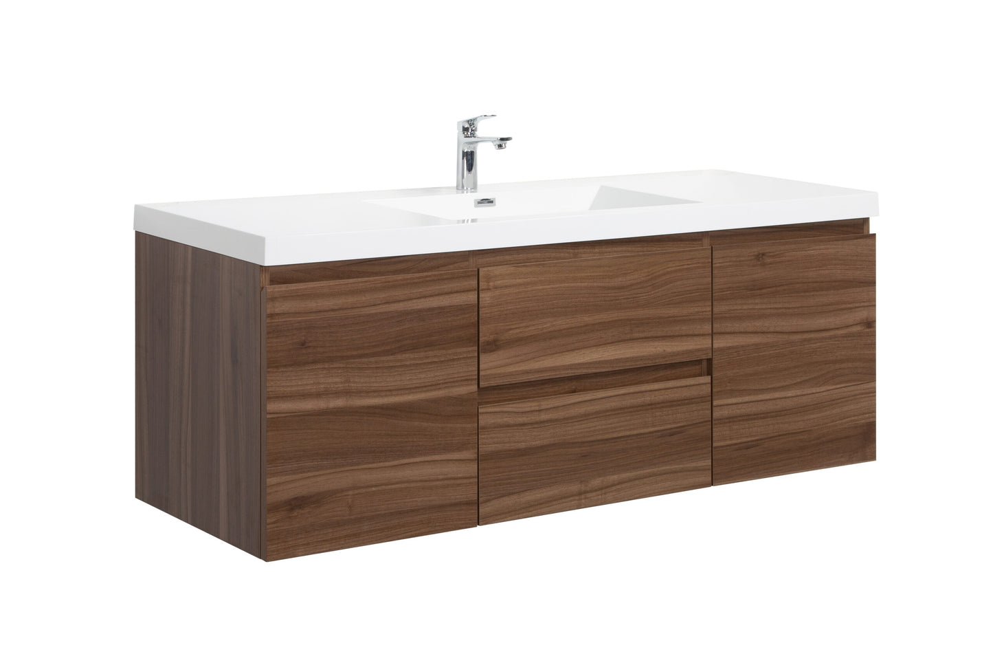 Aurora 60" Smokey Walnut Wall Hung Single Sink Bathroom Vanity with White Acrylic Countertop