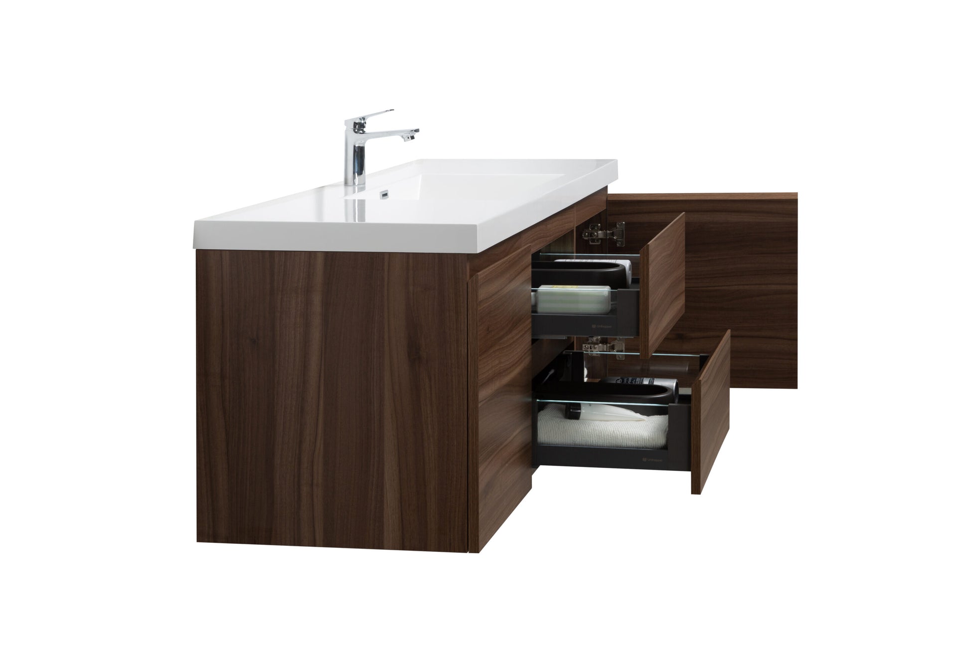 Aurora 60" Smokey Walnut Wall Hung Single Sink Bathroom Vanity with White Acrylic Countertop