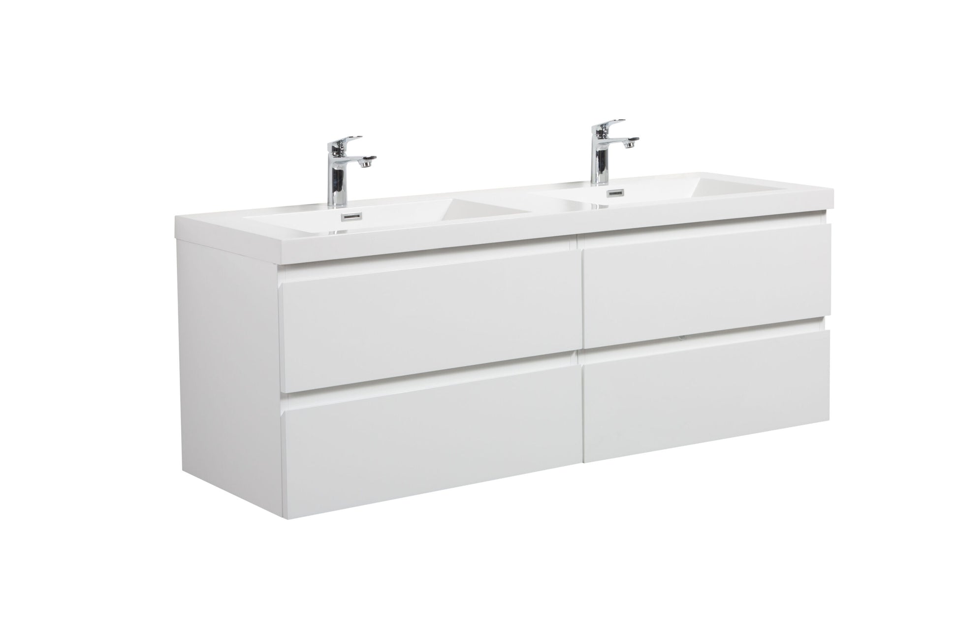 Aurora 60" Glossy Polar White Wall Hung Double Sink Bathroom Vanity with White Acrylic Countertop