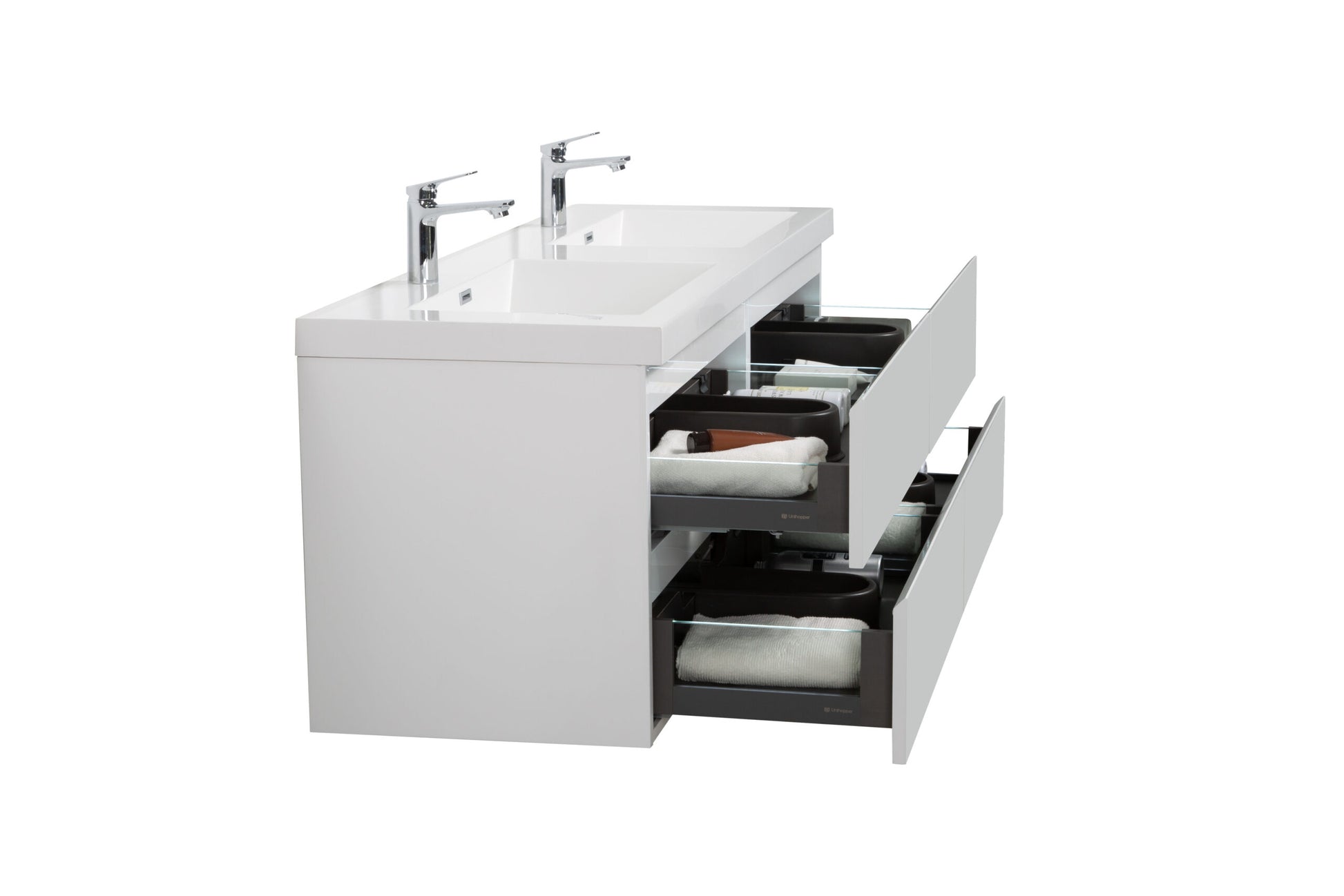 Aurora 60" Glossy Polar White Wall Hung Double Sink Bathroom Vanity with White Acrylic Countertop