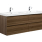 Aurora 60" Smokey Walnut Wall Hung Double Sink Bathroom Vanity with White Acrylic Countertop