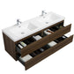 Aurora 60" Smokey Walnut Wall Hung Double Sink Bathroom Vanity with White Acrylic Countertop