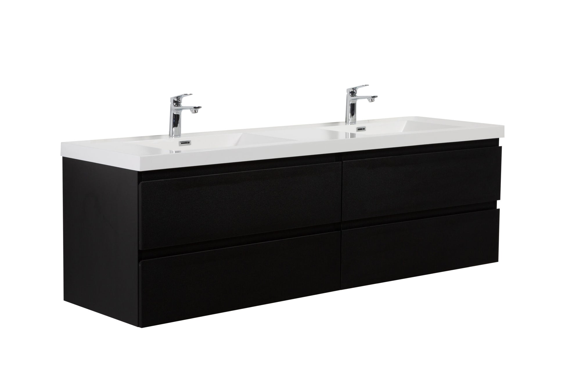 Aurora 72" Matte Midnight Black Wall Hung Double Sink Bathroom Vanity with White Acrylic Countertop