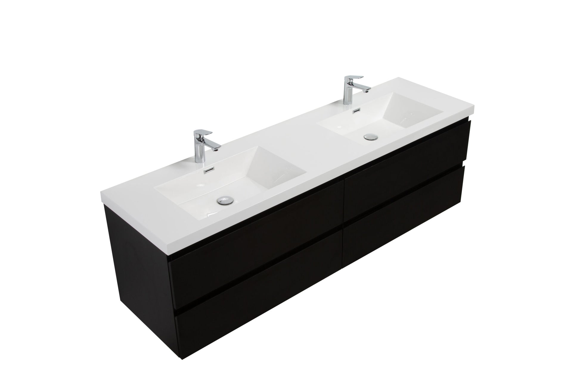 Aurora 72" Matte Midnight Black Wall Hung Double Sink Bathroom Vanity with White Acrylic Countertop