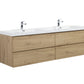 Aurora 72" Sonoma Oak Wall Hung Double Sink Bathroom Vanity with White Acrylic Countertop