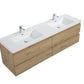 Aurora 72" Sonoma Oak Wall Hung Double Sink Bathroom Vanity with White Acrylic Countertop