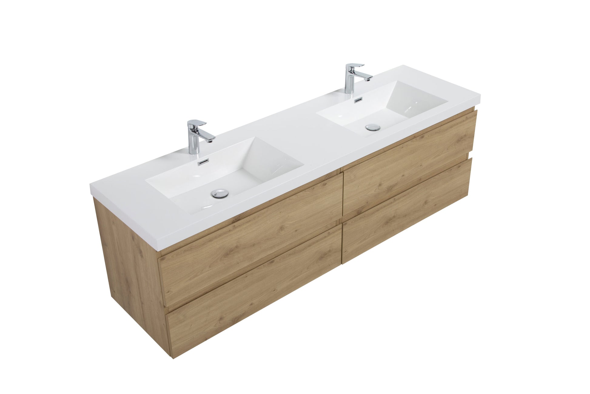 Aurora 72" Sonoma Oak Wall Hung Double Sink Bathroom Vanity with White Acrylic Countertop