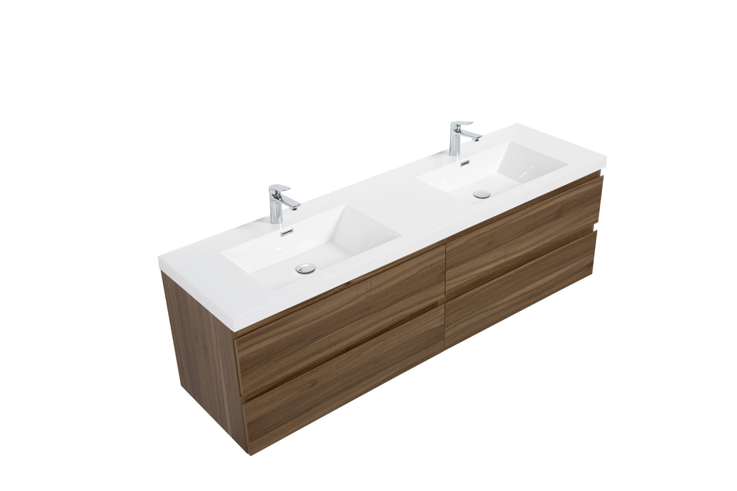 Aurora 72" Smokey Walnut Wall Hung Double Sink Bathroom Vanity with White Acrylic Countertop