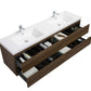 Aurora 72" Smokey Walnut Wall Hung Double Sink Bathroom Vanity with White Acrylic Countertop