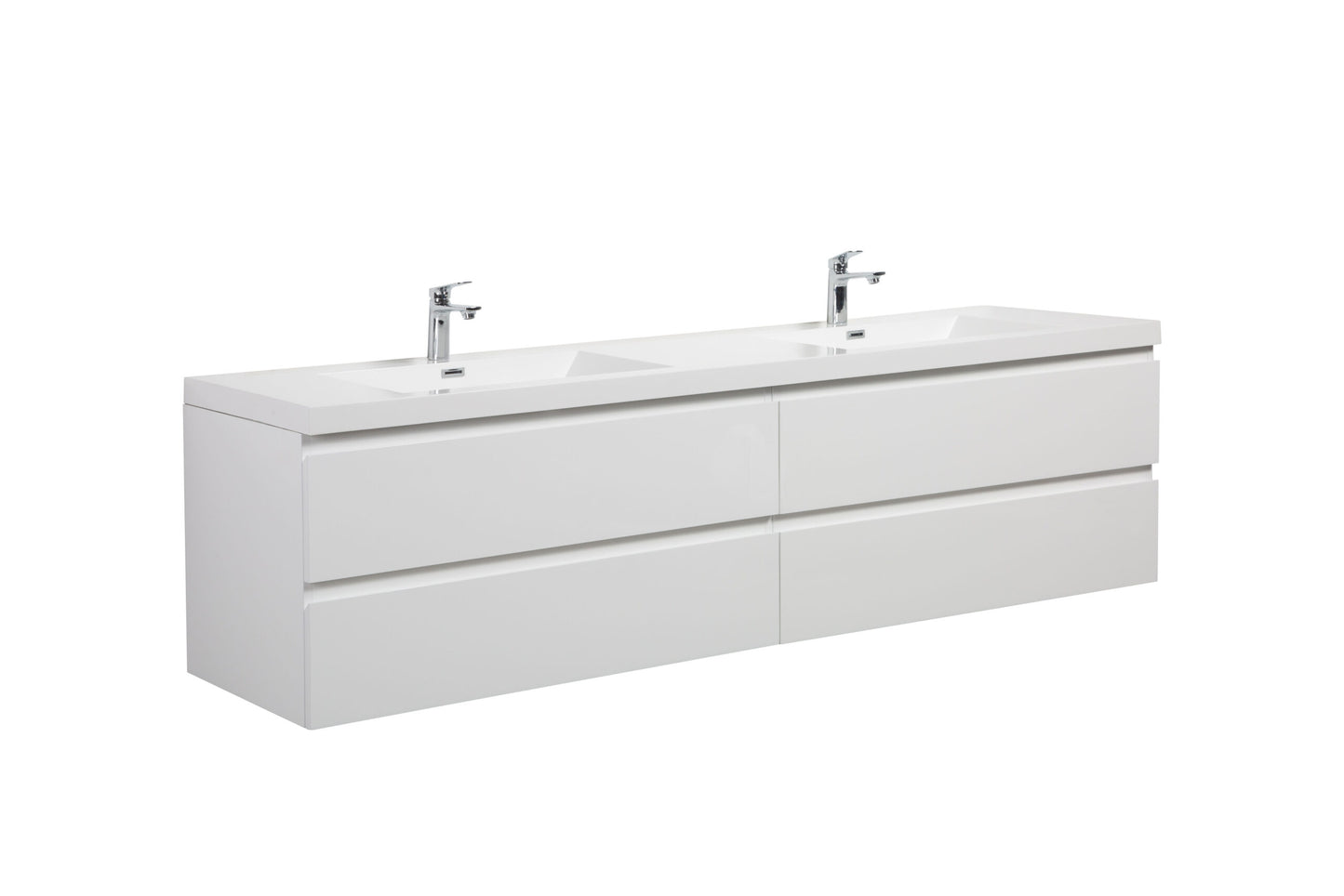 Aurora 84" Glossy Polar White Wall Hung Double Sink Bathroom Vanity with White Acrylic Countertop