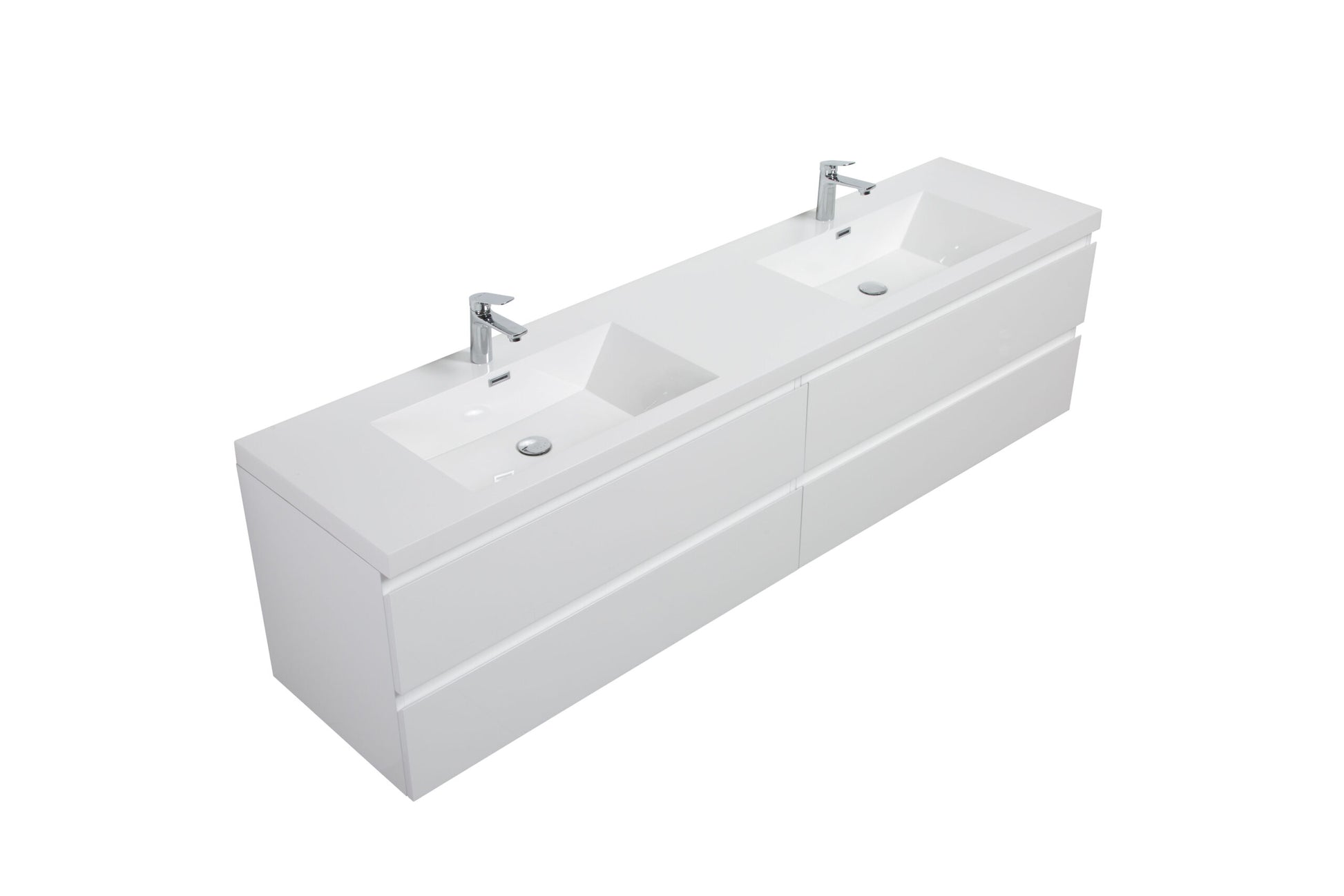 Aurora 84" Glossy Polar White Wall Hung Double Sink Bathroom Vanity with White Acrylic Countertop