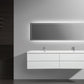 Aurora 84" Glossy Polar White Wall Hung Double Sink Bathroom Vanity with White Acrylic Countertop