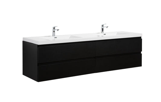 Aurora 84" Matte Midnight Black Wall Hung Double Sink Bathroom Vanity with White Acrylic Countertop