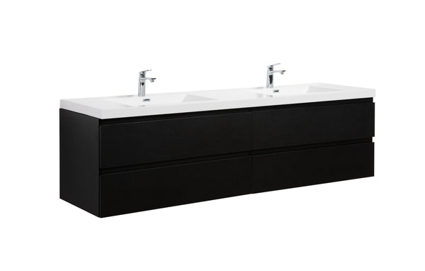 Aurora 84 Matte Midnight Black Wall Hung Double Sink Bathroom Vanity with White Acrylic Countertop