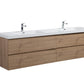 Aurora 84" Sonoma Oak Wall Hung Double Sink Bathroom Vanity with White Acrylic Countertop