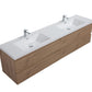 Aurora 84" Sonoma Oak Wall Hung Double Sink Bathroom Vanity with White Acrylic Countertop