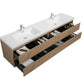 Aurora 84" Sonoma Oak Wall Hung Double Sink Bathroom Vanity with White Acrylic Countertop