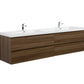 Aurora 84" Smokey Walnut Wall Hung Double Sink Bathroom Vanity with White Acrylic Countertop