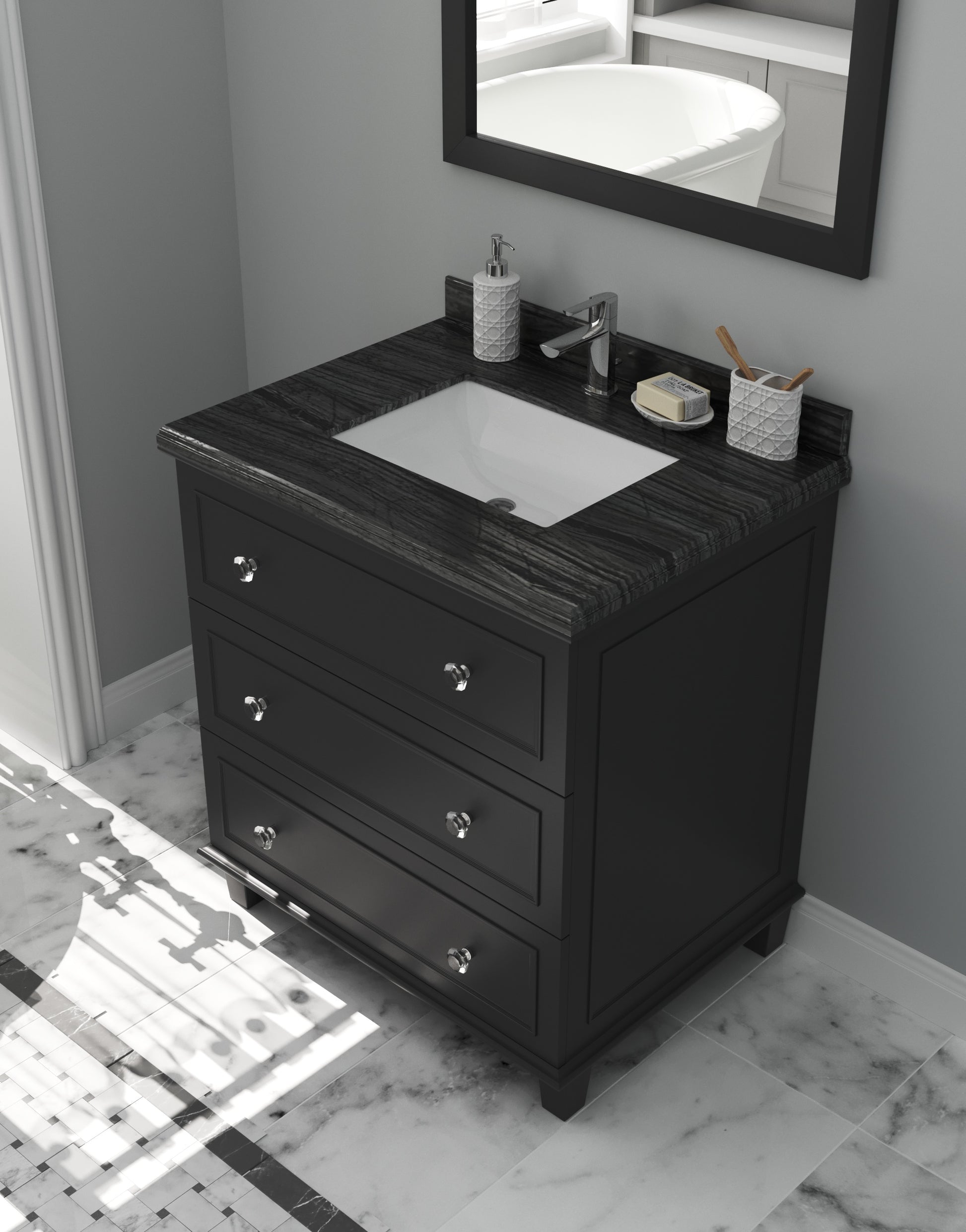 Luna 30" Espresso Bathroom Vanity with Black Wood Marble Countertop