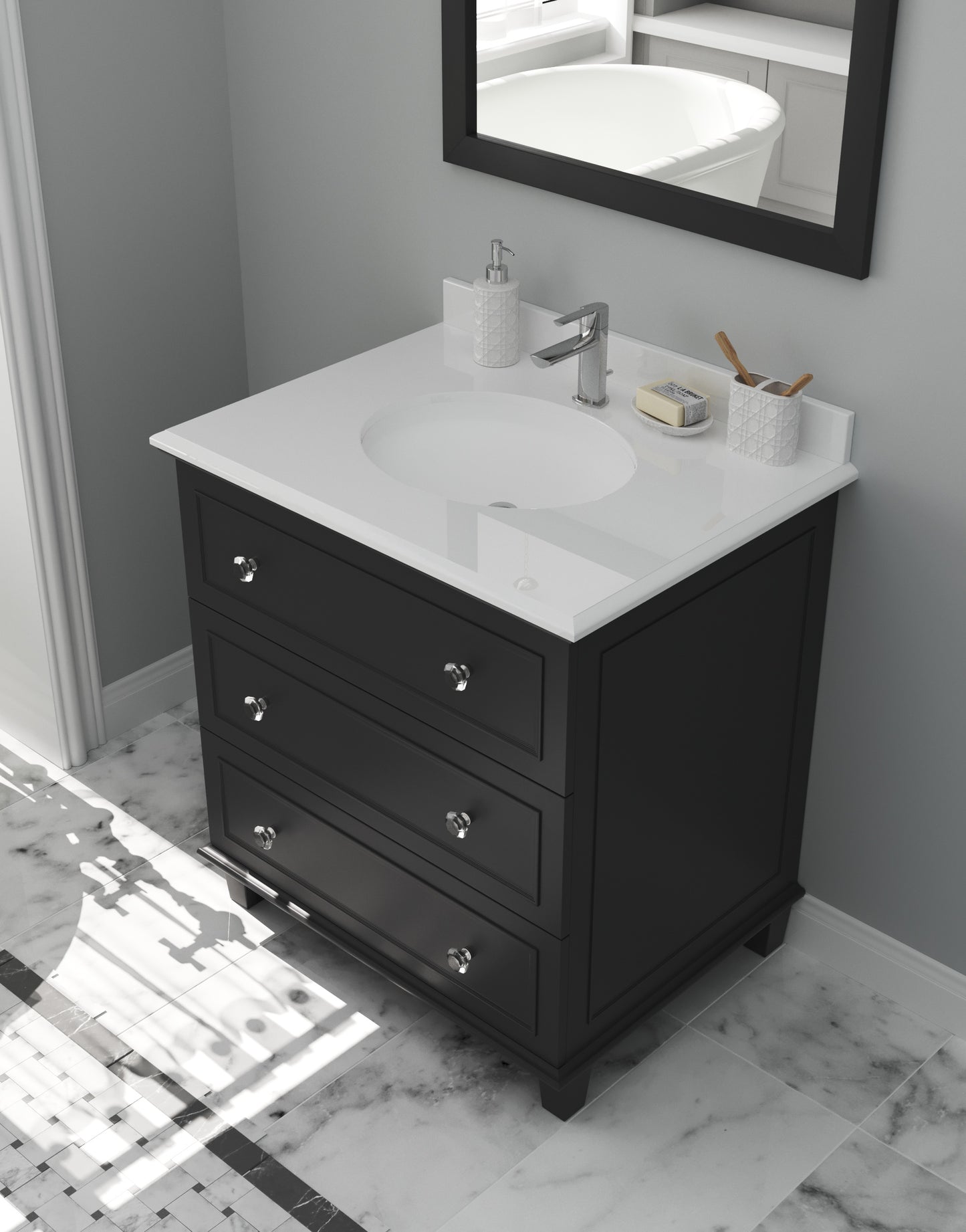 Luna 30" Espresso Bathroom Vanity with Pure White Phoenix Stone Countertop