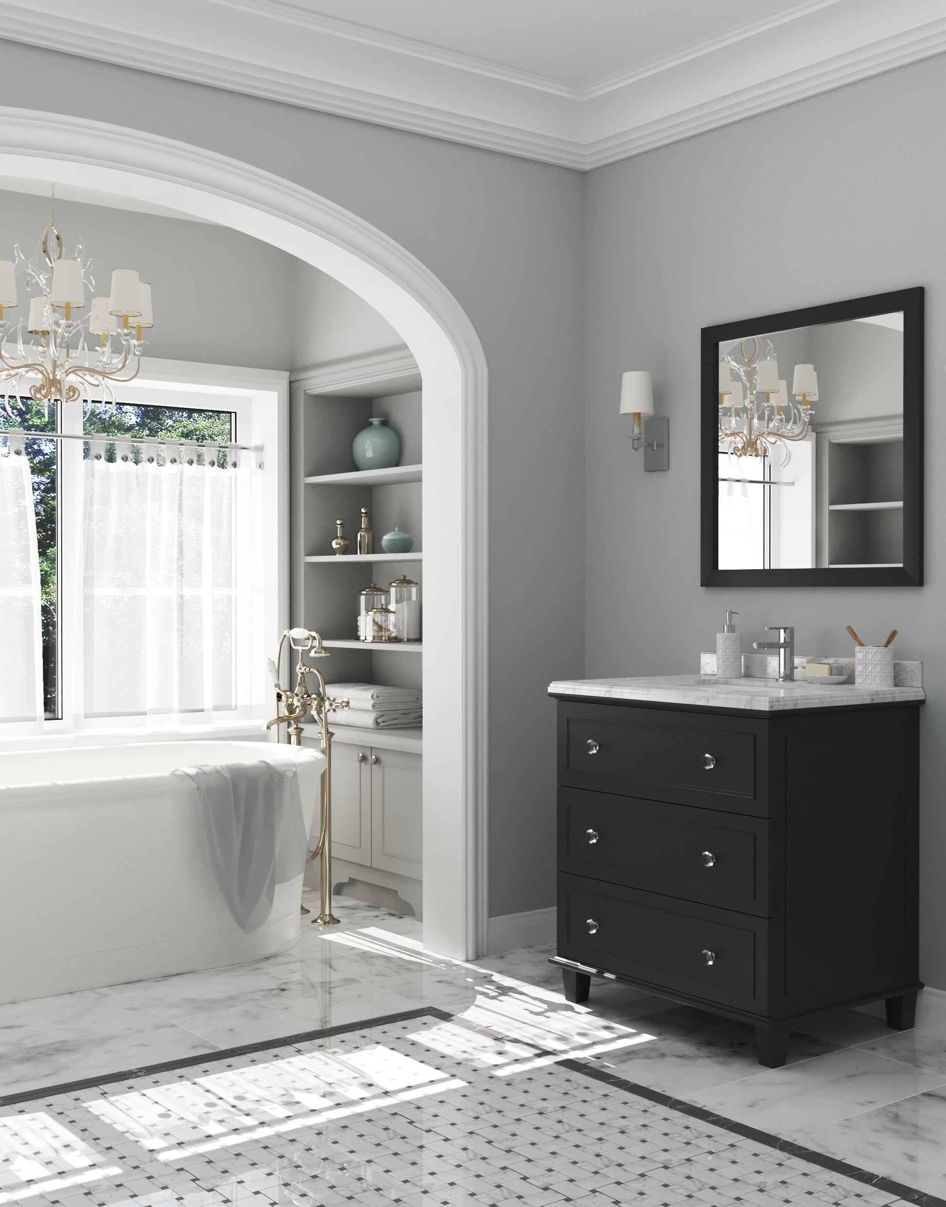 Luna 30" Espresso Bathroom Vanity with White Carrara Marble Countertop