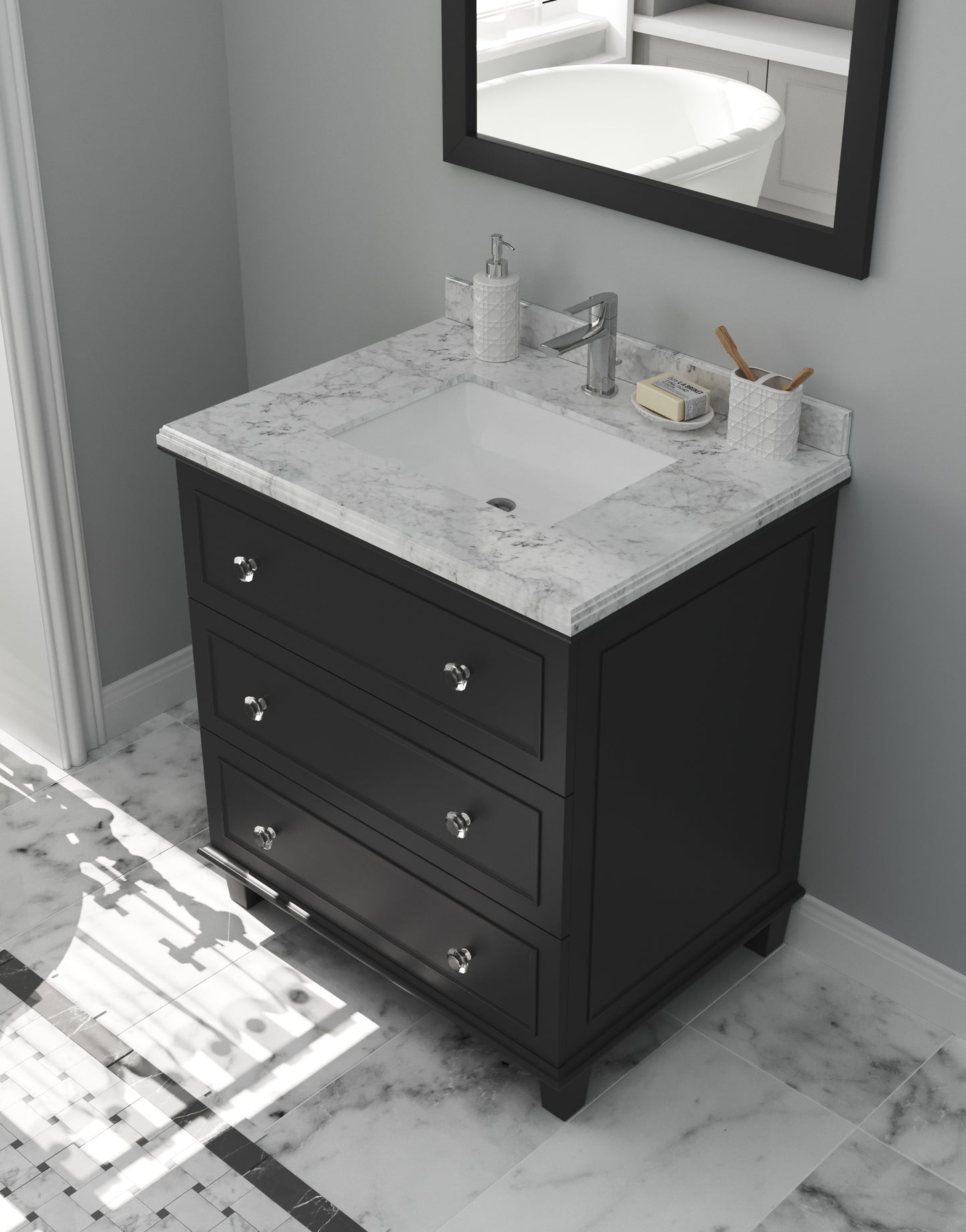 Luna 30" Espresso Bathroom Vanity with White Carrara Marble Countertop