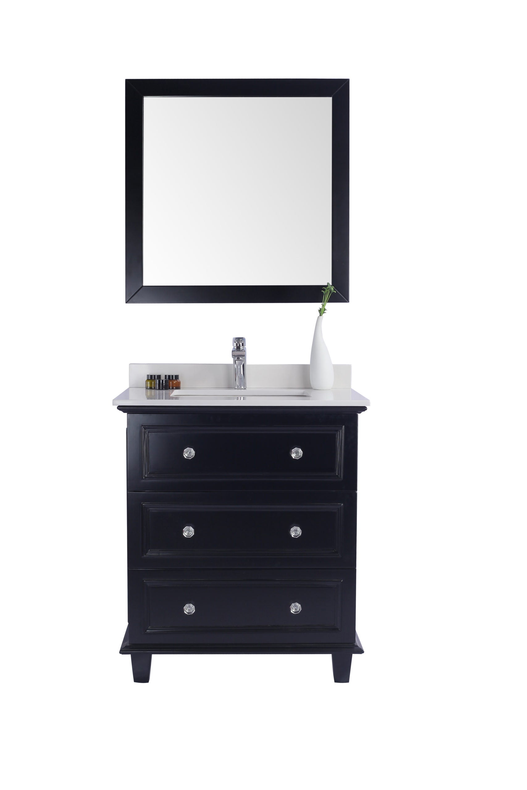 Luna 30" Espresso Bathroom Vanity with White Quartz  Countertop