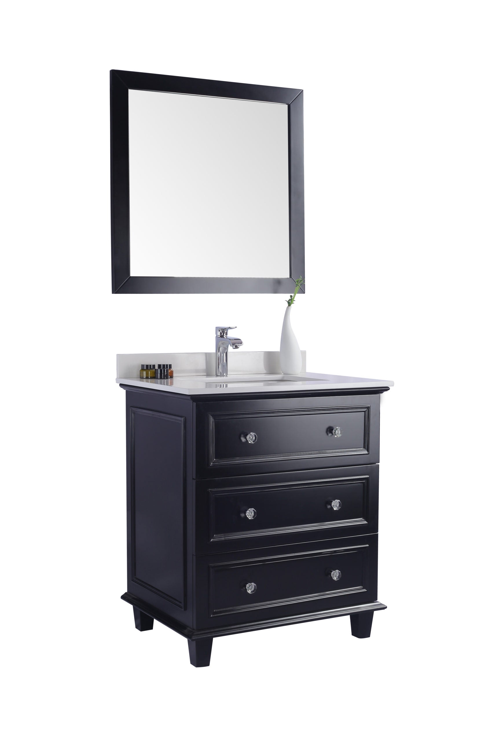 Luna 30" Espresso Bathroom Vanity with White Quartz  Countertop