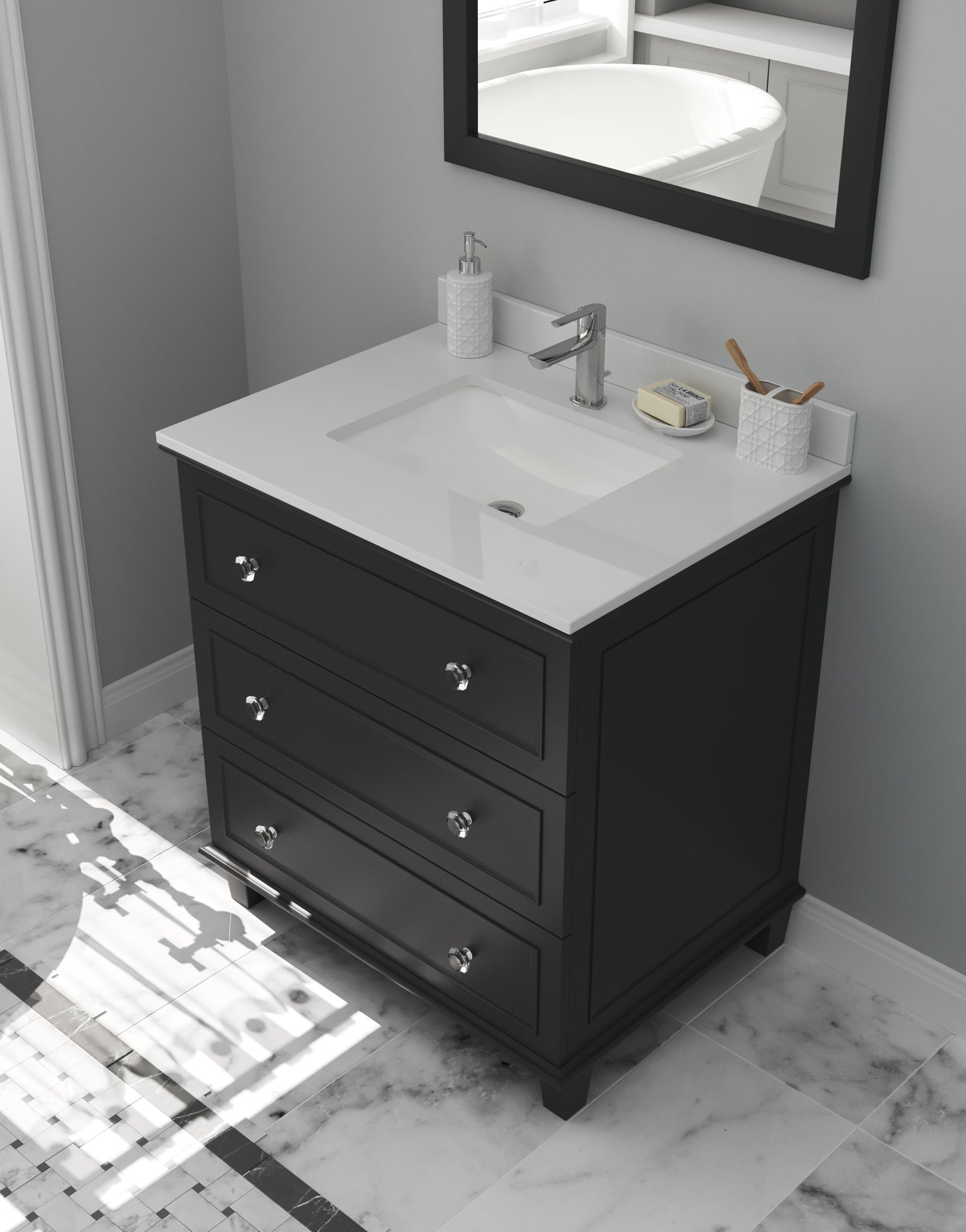 Luna 30" Espresso Bathroom Vanity with White Quartz  Countertop