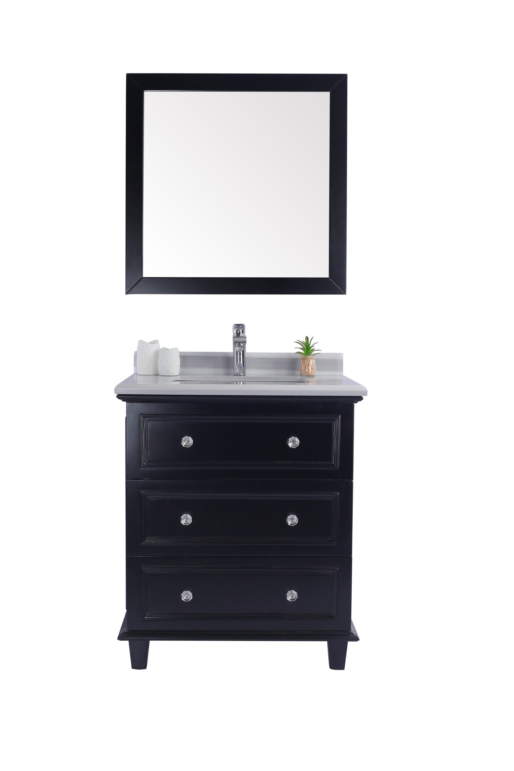 Luna 30" Espresso Bathroom Vanity with White Stripes Marble Countertop