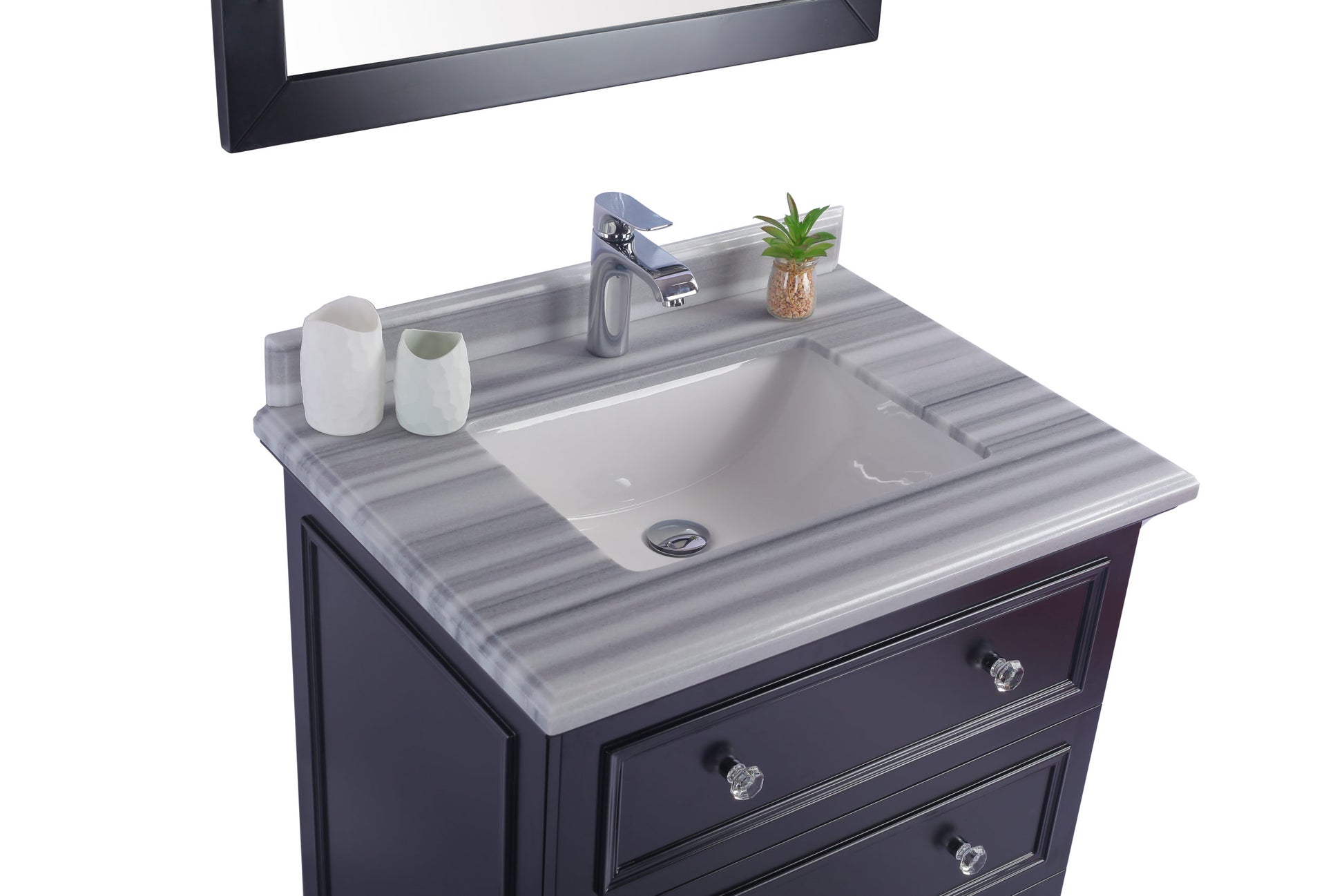 Luna 30" Espresso Bathroom Vanity with White Stripes Marble Countertop