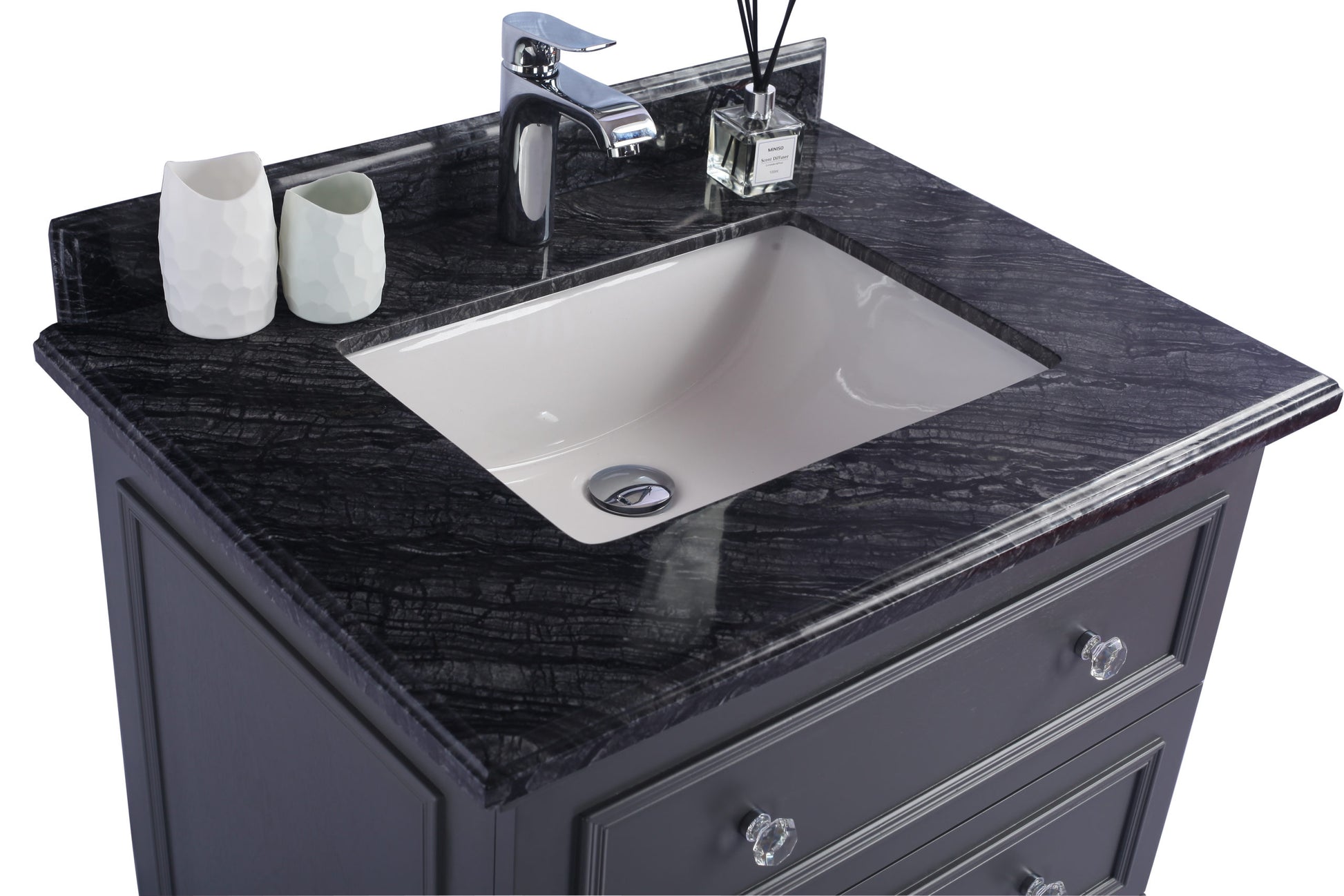 Luna 30" Maple Grey Bathroom Vanity with Black Wood Marble Countertop