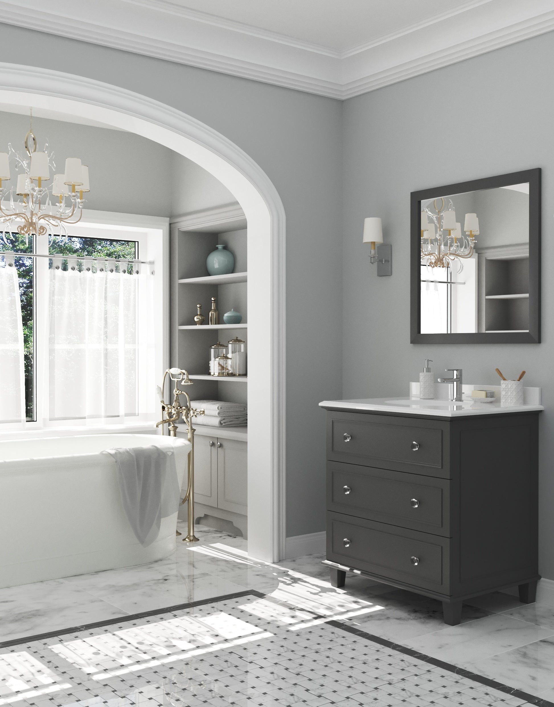 Luna 30" Maple Grey Bathroom Vanity with Pure White Phoenix Stone Countertop